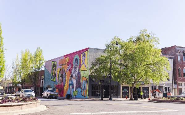 James Brown Mural in Downtown Augusta With Green Trees