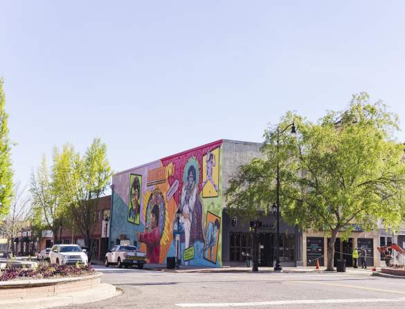 James Brown Mural in Downtown Augusta With Green Trees