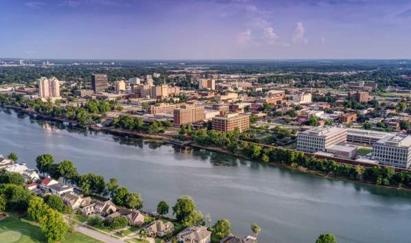 River and Downtown Augusta, GA Aerial View