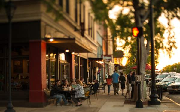 downtown street sunset tilt shift