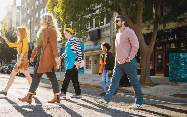Group Walking Downtown
