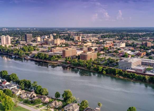 River and Downtown Augusta, GA Aerial View