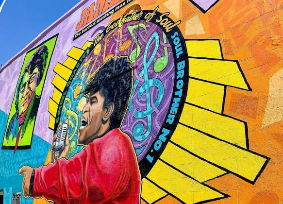 downtown; james brown mural; public art