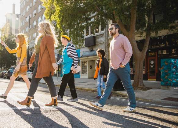 Group Walking Downtown