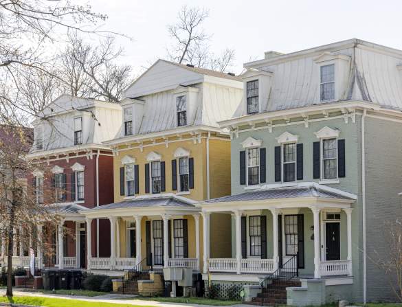 Colorful Houses Along Green Street in Old Town Neighborhood