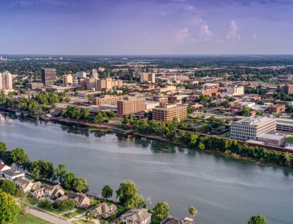 River and Downtown Augusta, GA Aerial View