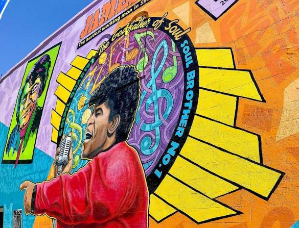 downtown; james brown mural; public art