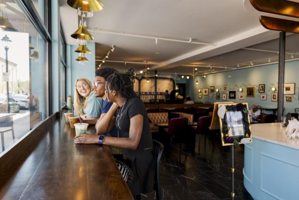 Students Drinking Coffee Inside Emil's in Downtown Augusta