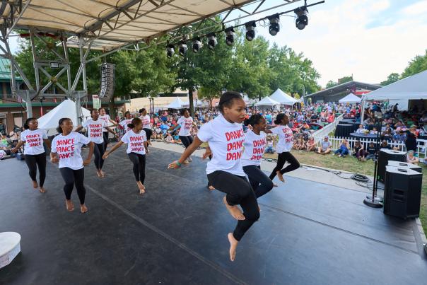 Young Girl Dance Group Performing on Stage at Arts in the Heart Festival