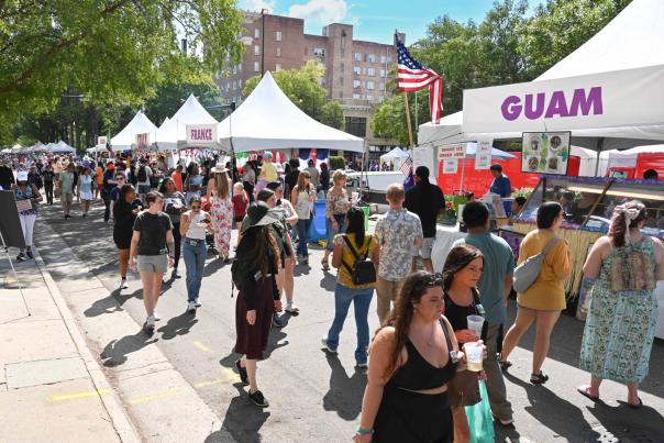 People Walking by Food Tents at Arts in the Heart Festival