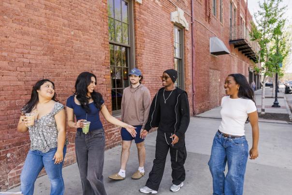 Students Walking along Downtown Augusta Sidewalks
