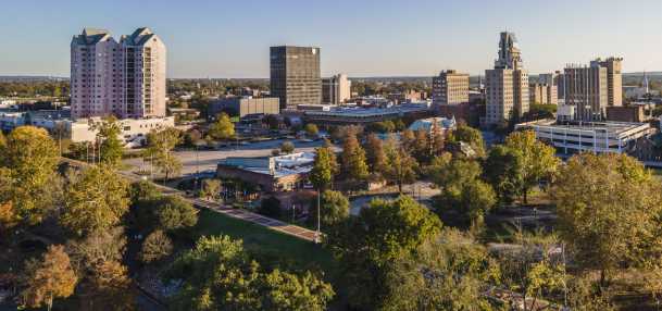 Downtown Augusta Skyline with Trees & Buildings