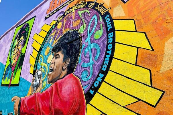 downtown; james brown mural; public art
