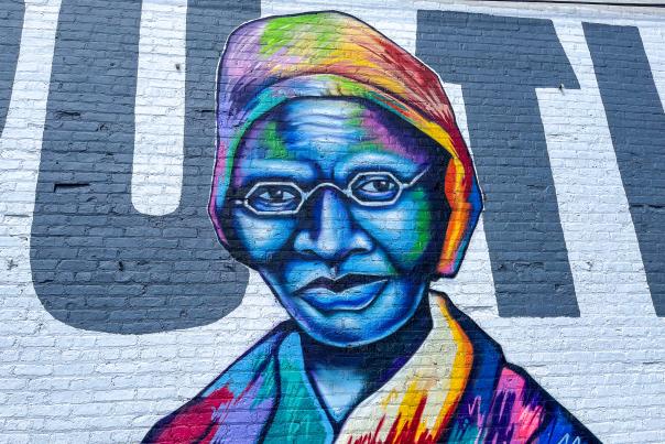 Sojourner Truth is depicted in one of the first Color the Creek murals. This is the refurbished mural.