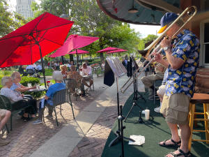Clara's on the River has a garden-like outdoor patio that faces the Battle Creek River. During the summer, there are outdoor concerts during dinnertime.