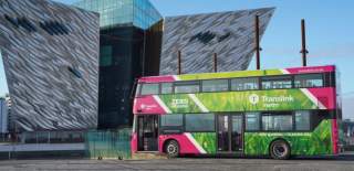 Translink Zero Emissions Bus outside of Titanic Belfast