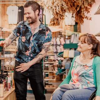 Woman shopping in Born and Bread, Belfast