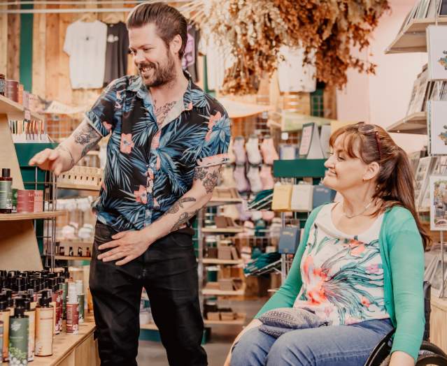 Woman shopping in Born and Bread, Belfast