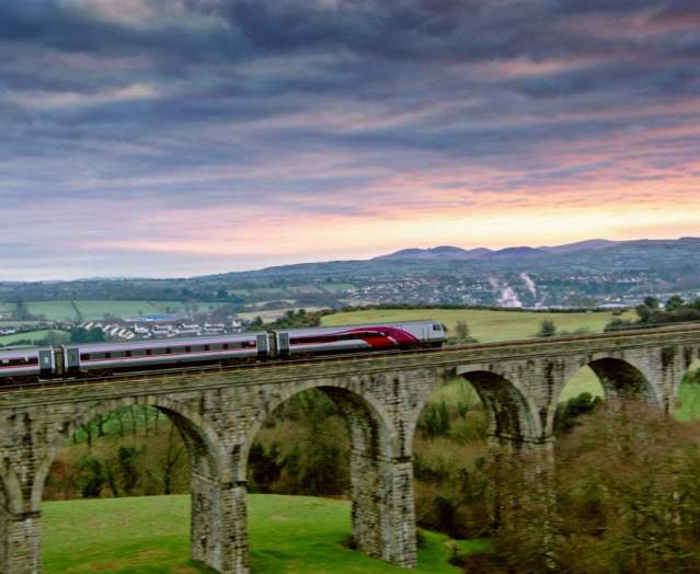 Train sunset landscape