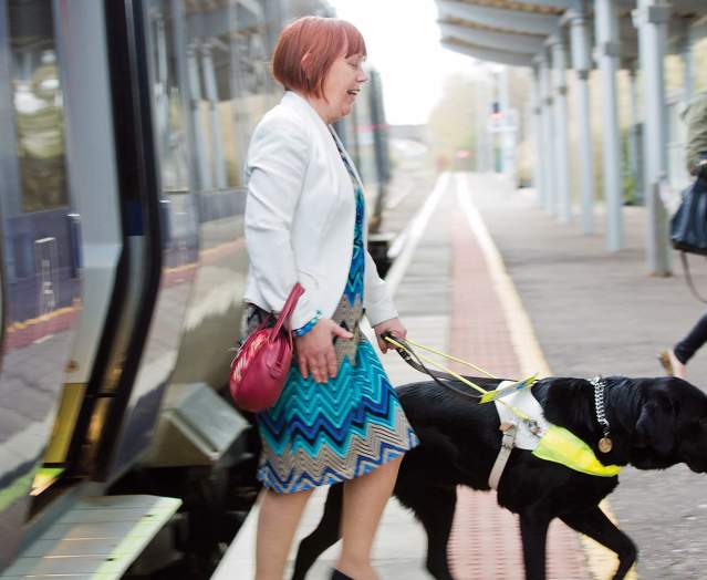 Women-with-Guide-Dog-using-Translink-Train