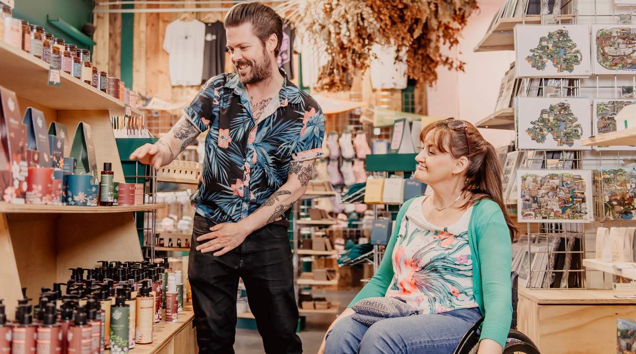 Woman shopping in Born and Bread, Belfast