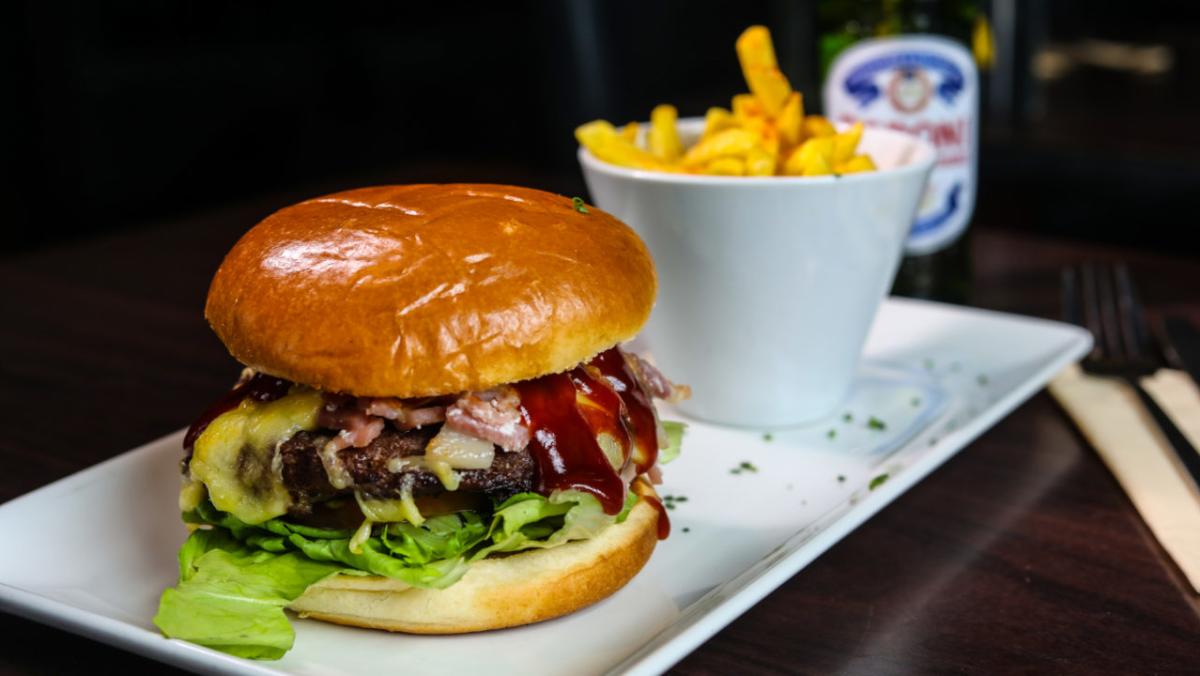 Burger and chips from Ryan's Bar and Restaurant.