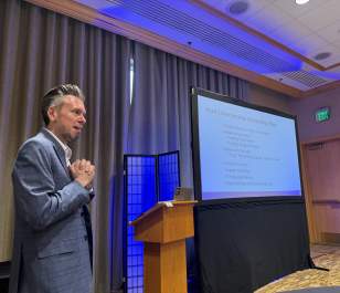Eric Popowicz, the Director of Operations for the Hyatt Regency, sharing an overview of the Hyatt’s thoughtfully developed and expertly executed sustainability Initiatives.