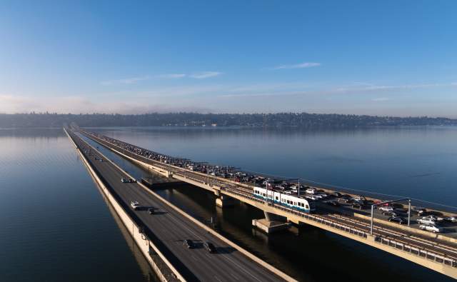 Bellevue to Seattle Light Rail on Floating Bridge