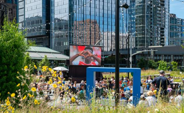 Soccer fans gather to watch the FIFA World Cup in downtown Bellevue