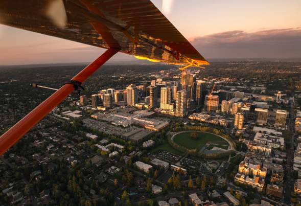 City skyline from Seaplane