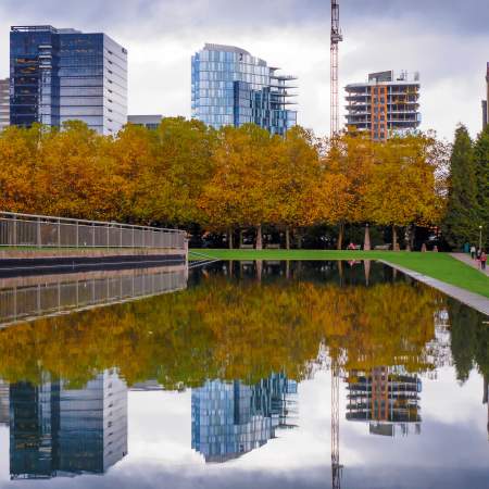 Bellevue Downtown Park Skyline and Pond