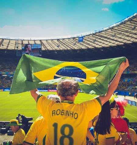 Soccer Match featuring Brazil flag