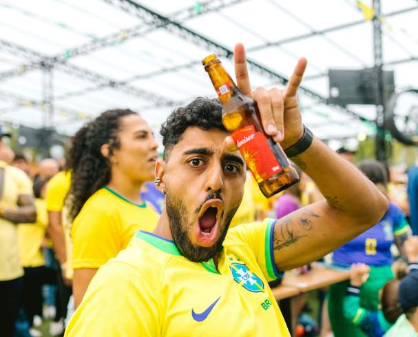 Man celebrating soccer match victory