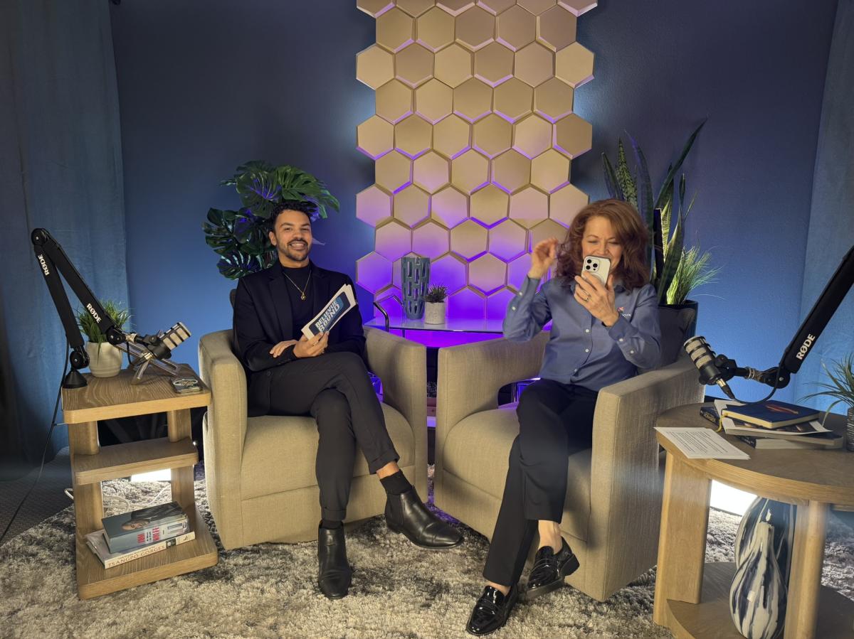 Pictured L-R: Trey Jackson and Megan Adams in studio for Bellevue Bound.