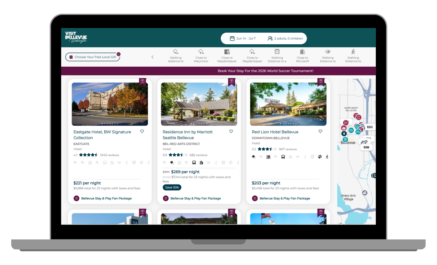Desktop preview of the Bellevue Stay and Play booking page