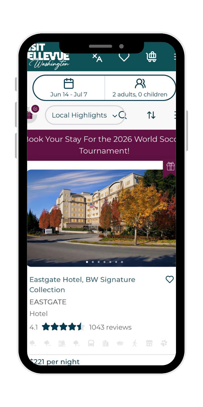 Mobile preview of the Bellevue Stay and Play booking page