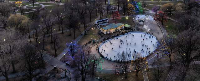 Aerial of frog pond skating taken in 2023.
