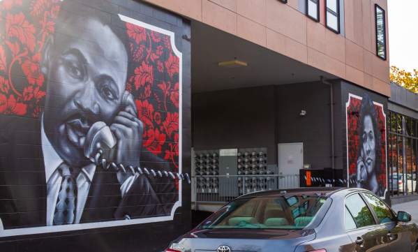 Mural in Roxbury Depicting MLK Speaking on a Phone