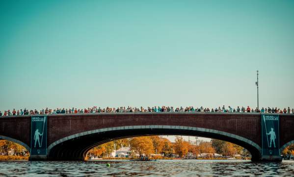 Head of the Charles Regatta spectators on a bridge