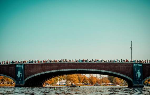 Head of the Charles Regatta spectators on a bridge