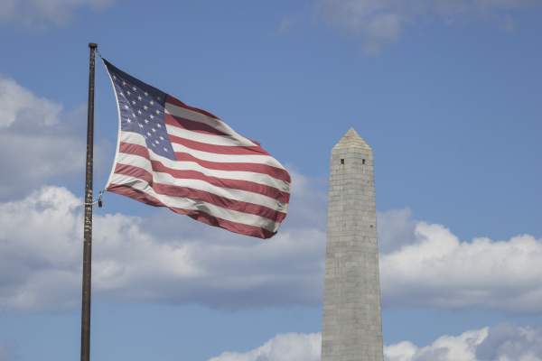 Bunker Hill Monument and American Flag