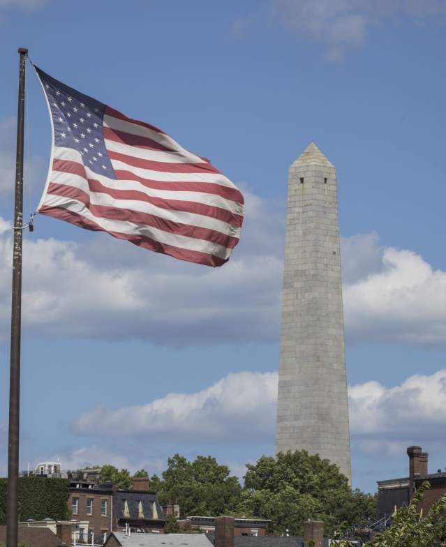 Bunker Hill Monument and American Flag
