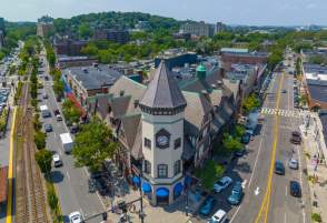 Aerial of Coolidge Corner in Brookline