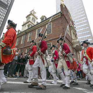 Reenactors marching in Boston, MA for Harborfest