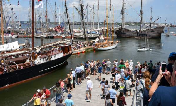 people watching tall ships in boston