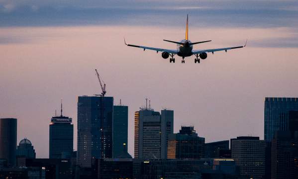 Plane landing at Logan Airport