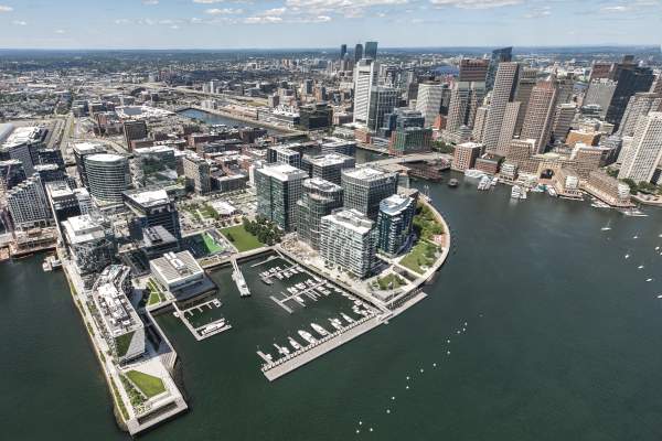Seaport Square Aerial with skyline
