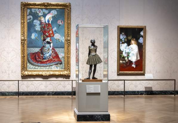 Museum of Fine Arts exhibit featuring a dancer sculpture by Edgar Degas