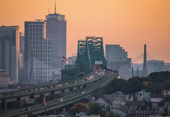 The Tobin Bridge at sunset