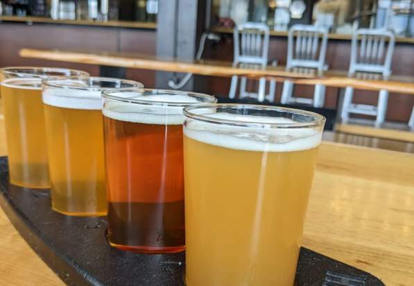 Flight of beers at Harpoon Brewery